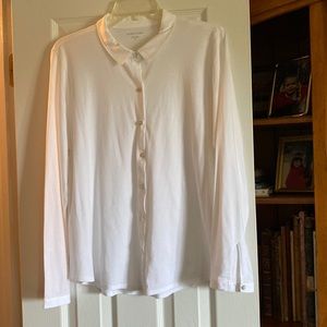 Eileen Fisher 100% organic Cotten white button down shirt
